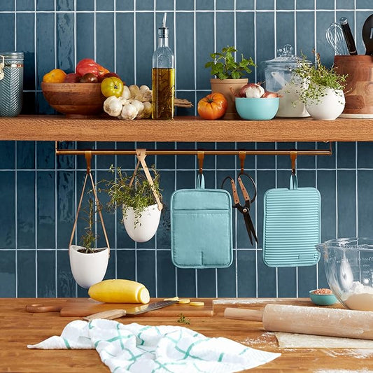 KitchenAid Ribbed Soft Silicone Pot Holder 2-Pack Set, Mineral Water Aqua, 7"x9"