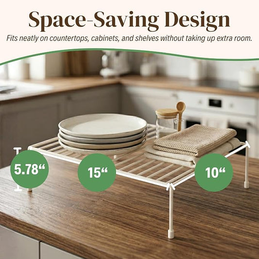 Evelots Kitchen Cabinet Wire Shelf Organizer/Rack - 4 Pack Sturdy Large Metal Shelf Risers - Double Your Counter Space - Great for Kitchen, Freezer, Pantry and Bathroom - Rustproof - White