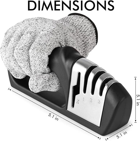 HOTEC 4in1 Knife Sharpener, 3 Stage Manual Sharpener for Sharpening Kitchen Knives 1 Stage for Scissors- Ceramic Stone, Tungsten Carbide Plates, Diamond rods