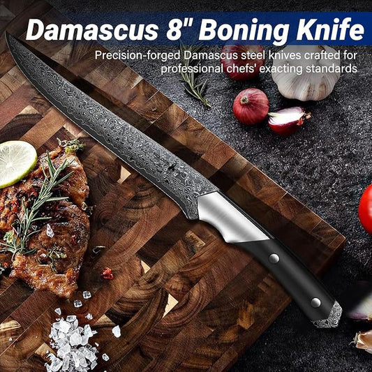 Golden Bird Butcher Breaking Knife for Meat Cutting, 8 Inch Damascus Boning Knife, VG10 Brisket Trimming Knives, Flexible Fillet Knives, Japanese Slicing Knives with Wood Handle,Gifts for Men