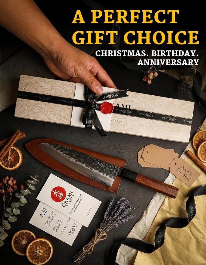 Classic Chef Knife 8 Inch – Japanese AUS 8 Steel Gyuto Knife, Ultrasharp & Perfectly Balanced Kitchen Knife with Rosewood & Ebony Handle for All Your Kitchen Tasks