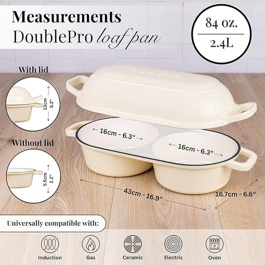 Dutch Oven For Sourdough Bread Baking โ Enamelled Cast Iron Bread Loaf Pot โ 500ยฐF Oven Safe Non Stick Bread Pot โ Double Round Loaf Space, 16.5cm Diameter, Cream, โ by Nuovva