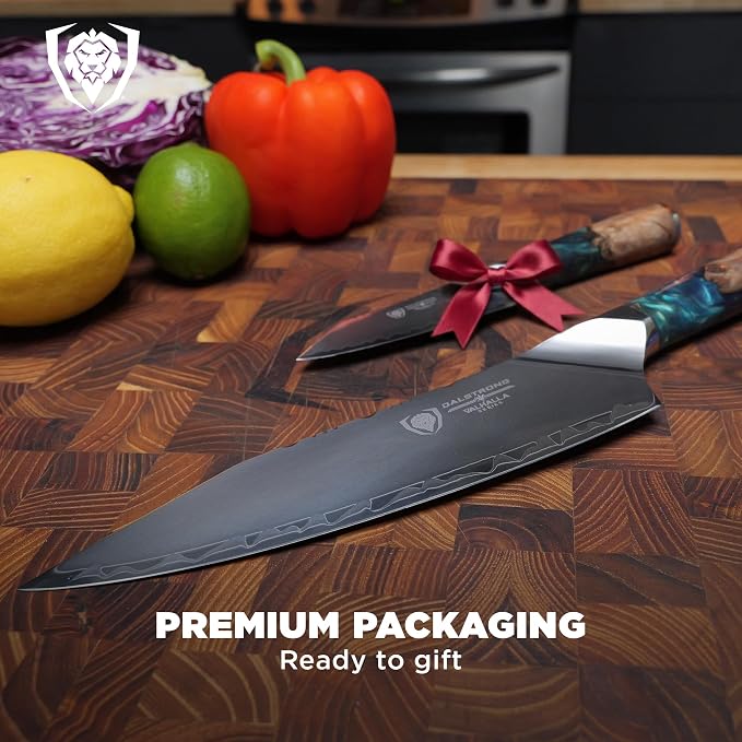 Dalstrong Valhalla 2-Piece Knife Set — 8" Chef + 3.5" Paring — 9CR18MOV HC Steel (8–12° Edge), Unique Wood + Resin Handles — For Apartment Kitchens, Gifts & First Serious Sets