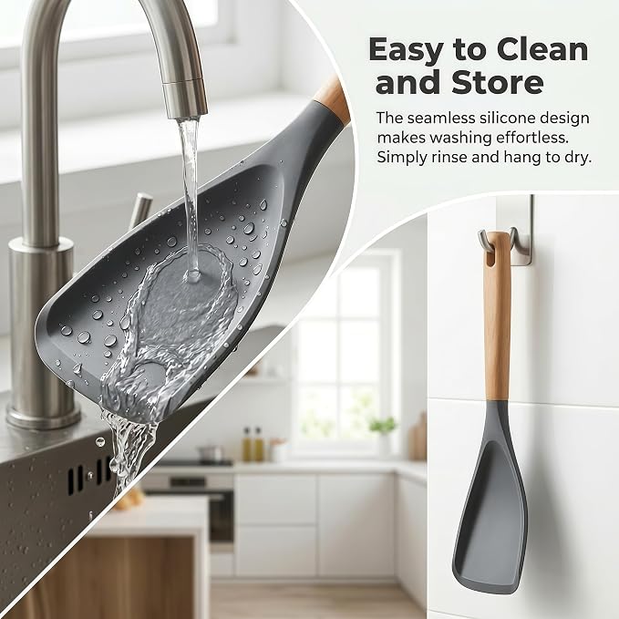 Silicone Spoon Spatula for Cooking, Flexible Spoon for Stirring, Scooping and Scraping, Safe for Nonstick Cookware,Grey