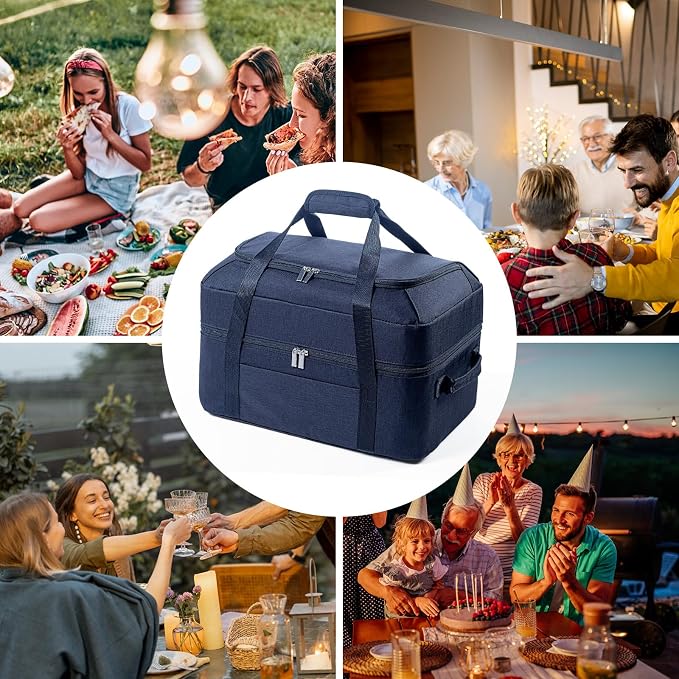BAGSPRITE Double-Layer Slow Cooker Carrying Bag for 6-8 Quart CrockPot and Hamilton Beach, Travel Bag With Lid Fastener, Portable Carrier Case, Black