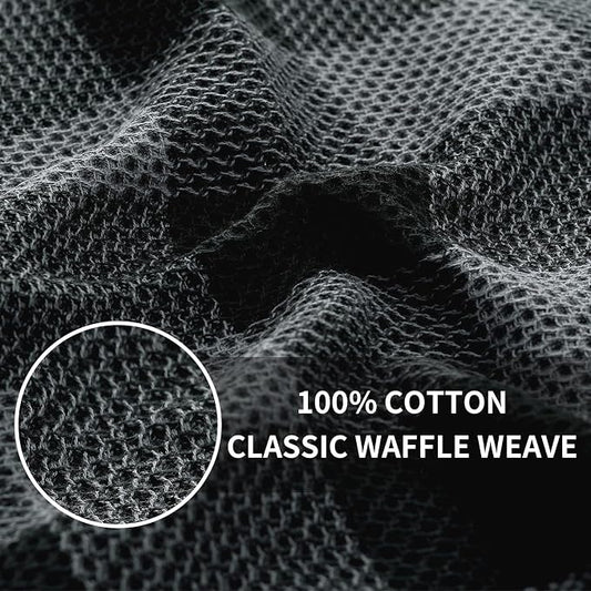 Homaxy Kitchen Towels and Dishcloths Set, 12 x 12 and 13 x 28 Inches, Set of 8 100% Cotton Waffle Weave Check Plaid Kitchen Dish Towels, Super Soft and Absorbent Dish Cloths, Black & Grey