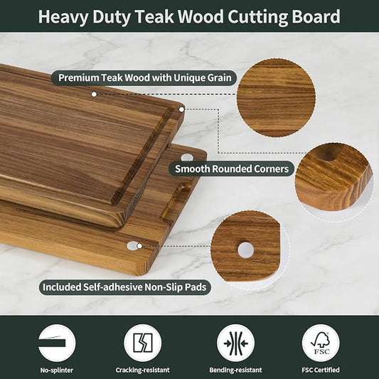 Teak Cutting Board for Kitchen, Teak Wood Chopping Boards with Juice Groove & Handles 16 Inch Wooden Hardwood Cutting Board Heavy Duty Butcher Block for Cooking and Serving