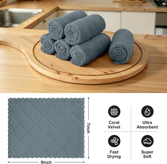 Homaxy 18 Pack Kitchen Cloths Dish Towels (7" x 9", Dark Grey), Super Soft and Absorbent Coral Velvet Dishcloths, Fast Drying No Lint Microfiber Cleaning Cloth
