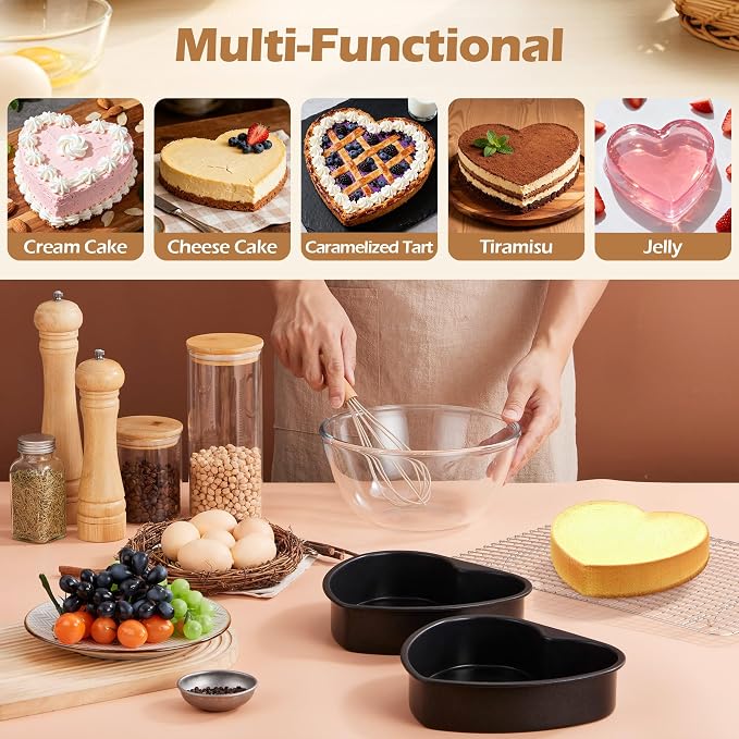 E-far 8 Inch Heart Cake Pan, 2Pcs Nonstick Heart Shaped Cake Mold, Cake Tin Baking Pan for Valentine’s Day Anniversaries Wedding Birthday, Easy Release & Clean