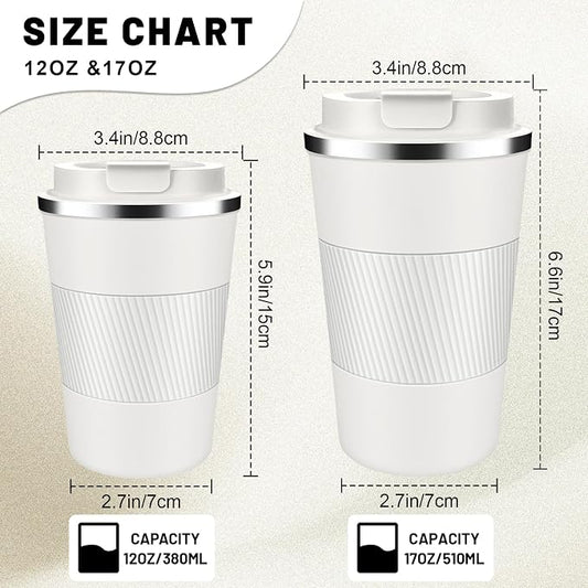 DUBUXW Insulated Coffee Tumblers with Flip Lid 12oz / 17oz, Stainless Steel Travel Coffee Mug Leak Proof, Vacuum Insulated Coffee Mug Reusable Cup, Keeps Cold and Hot for Coffee Tea