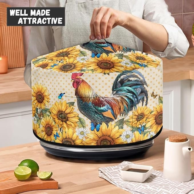 Sunflower Rooster Slow Cooker Dust Cover Compatible with 6-8 qt Crock for Pot Daisies Small Kitchen Appliance Decor Dust Cover Butterflies