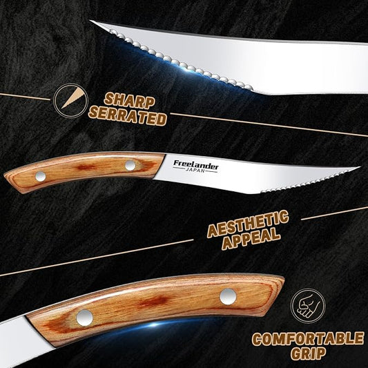 Freelander 4-Piece Pizza Knife Cutter Set, Sharp Serrated Stainless Steel Blades, Full Tang Forged Design, Ergonomic Non-Slip Handle,Durable, Rust-Resistant & Dishwasher Safe,Christmas