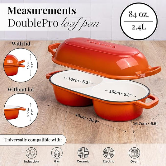 Dutch Oven For Sourdough Bread Baking โ Enamelled Cast Iron Bread Loaf Pot โ 500ยฐF Oven Safe Non Stick Bread Pot โ Double Round Loaf Space, 16.5cm Diameter, Orange, โ by Nuovva