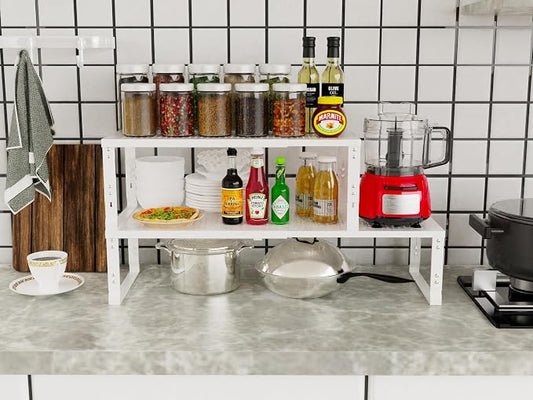 Jojocross Adjustable Expanable Stackable Spice Rack Shelf Pantry Storage Organizer for Kitchen Cabinet,Countertop,Bathroom and More.Space is no Longer Limited(3Packs/White/Large)