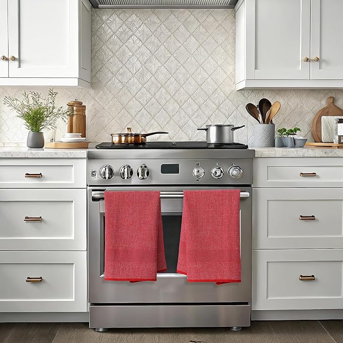 Mordimy Premium Kitchen Towels 8 Pack (18 x 28 Inches, Red), Large Cotton Kitchen Hand Towel, Flat & Terry Dish Towels for Drying Dishes, Super Absorbent Tea Dishtowels Set with Hanging Loop
