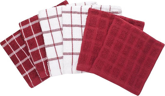 Ritz Terry Check Dish Cloth Set: Highly Absorbent & Super Soft - 100% Cotton, Durable Kitchen Cleaning Cloths for Wiping Tables and Counters, 6-Pack, Paprika