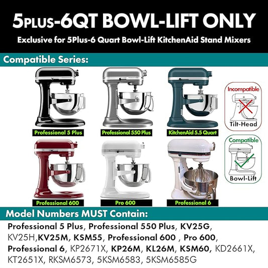 Flat Beater Replacement for KitchenAid 5plus/6 Qt. Bowl-Lift Stand Mixers/Polished 18/8 Stainless Steel Paddle Accessories/No coating/Dishwasher Safe/Replacement for KN256CBT