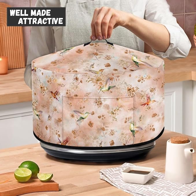 Pink Floral Hummingbird Slow Cooker Dust Cover Compatible with 6-8 qt Crock for Pot Oval Slow Cooker Cover Small Kitchen Appliance Decor