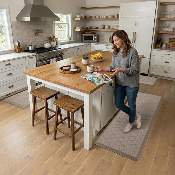 Kitchen Mat Cushioned Anti Fatigue for Floor, Non-Slip Waterproof Comfort Rug for Kitchen Sink, Standing Desk & Laundry, 20"x60", Khaki