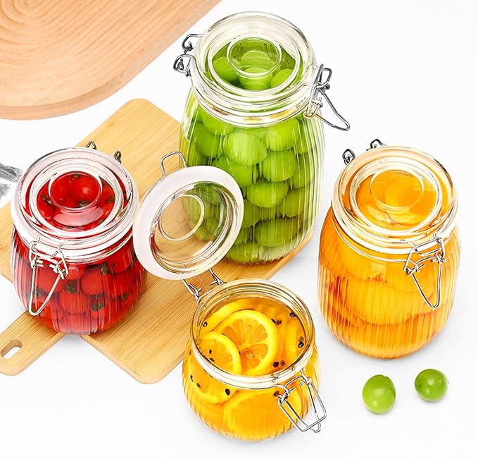Glass Jars With Airtight Lid 16 Oz-2 Set Thicken Sealed Food Storage Canister With Airtight Lid Leakproof Wide Mouth Kitchen Storage Jar For Coffee Beans Nuts Baking Goods Tea Spice Cereal Fruits