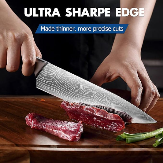 YOTSUBA 5 PCS Japanese Kitchen Knife Set with Ergonomic Natural Rosewood Handle, Razor Sharp High Carbon Stainless Steel Chef Knives, Premium Gift Box for Home Chefs