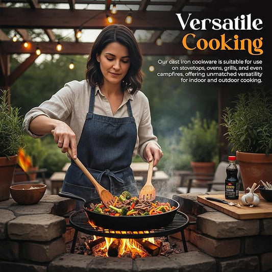 Utopia Kitchen Premium Cast iron Skillets 3 Piece Set, Chef's Pan, Pre Seasoned Frying Pan, 6, 8 & 10 Inches, PFAS-Free, Stovetop, Campfire & Grill Large Skillet, Even Heat Distribution Cast Iron Pan