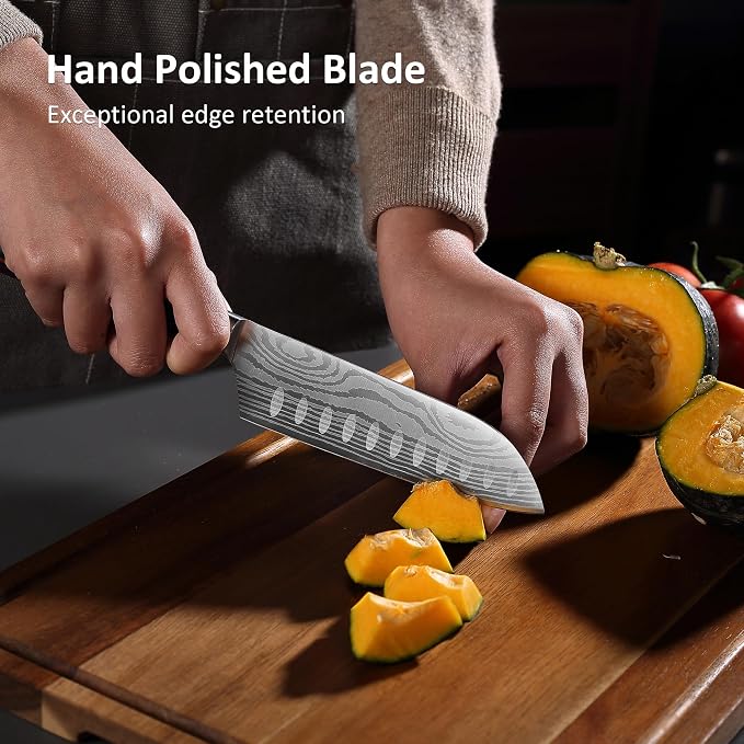 PAUDIN Santoku Knife, Chef Knife 5 inch Ultra Sharp Kitchen Knife, Japanese Chef Knife with Sheath, High Carbon Stainless Steel, Ergonomic Pakkawood Handle