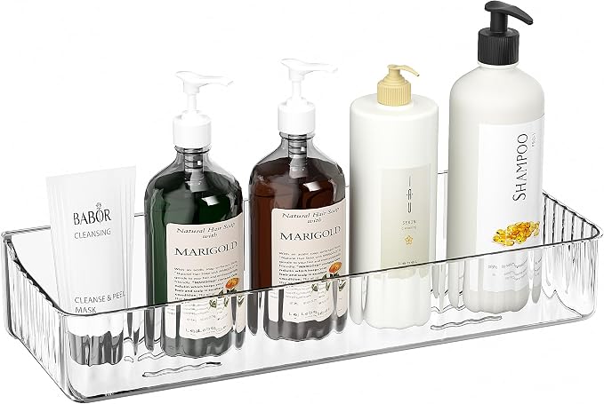 ZEXALOR Wall Mount Organizer for Kicthen, Bathroom, Dresser, Office, Pantry Storage and Organization - Clear Long Wall Basket Storage, Cabinet Door Organizer (13.9×4.7×2.8")