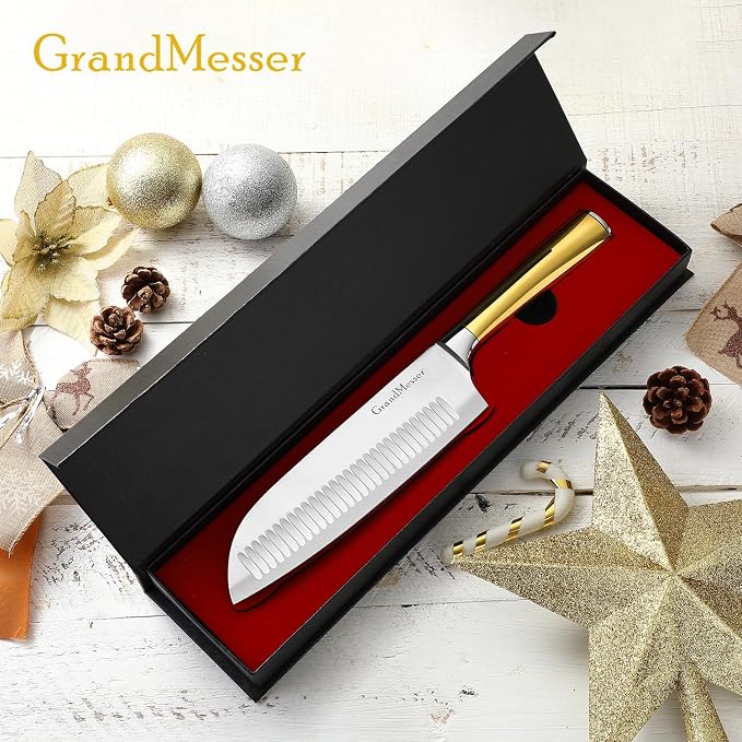 Santoku Knife, Chef's Kitchen Knife 7 Inch, Japanese Steel AUS-10 Chef Knife, with Pure Copper Ergonomic Handle & Gift Box.