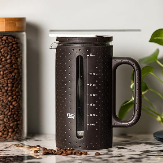 34oz Large French Press Coffee Maker Brown | BPA - FREE | Heat Resistant | Premium Coffee Press | Tea & Hot Drinks | Coffee Brewer | Dishwasher Safe | Gift ready Set | Includes Replacement filters