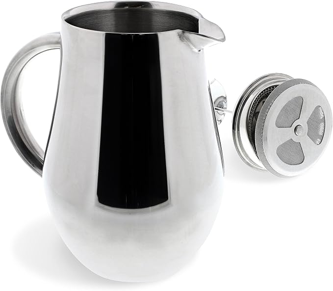 SterlingPro Small Insulated Stainless Steel French Press Coffee Maker 34oz - Insulated Metal Double Wall Insulation Cofee Maker | Mirror Finish | Pear Shape | Include x2 Replacement Filter Screens