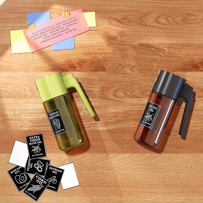 2-Pack Black and Green Oil Sprayer Set, Two 500ml Dark-Tinted Glass Spray and Pour Bottles for Multi-Oil Organization, Meal Prep, BBQ, Salad