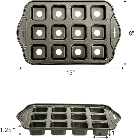 Tosnail 2 Pack 12 Cavity Mini Cheesecake Pan with Removable Bottom, All Edges Brownie Pans, Square Cupcake Muffin Pan, Small Bread Loaf Mold - Square