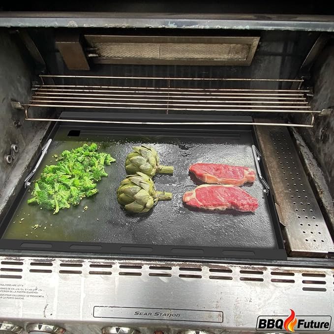 Full Size Griddle Insert for Weber Summit 400 Series E/S 450 440 460 470 Gas Grills With Smoker Box, Heavy Duty Flat Top with Spatula Set for Weber Grill Replacement Parts 67550