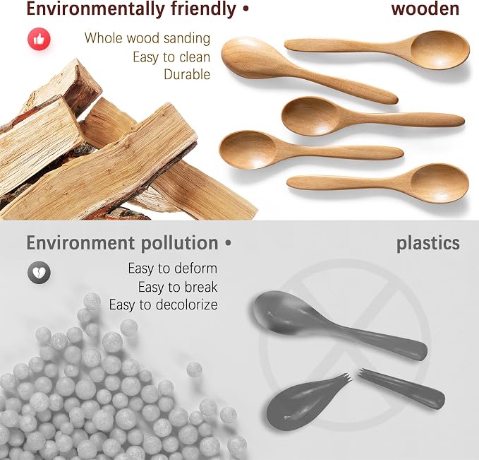 7 PCS Small Wooden Spoons, 5.8 Inch Honey Spoons for Tea, Schima Wooden Honey Teaspoon for Coffee, Little Tiny Wood Spoons, Bamboo Table Spoon for stirring, Wooden Spoons for Utensils Set
