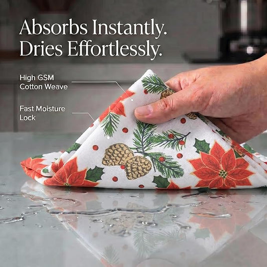 Urban Villa Christmas Kitchen Towels Pine Cone Print Multi Color, Premium Quality,100% Cotton Dish Towels Mitered Corners (Size: 20X30 Inch), Highly Absorbent Bar Towels & Tea Towels - (Set of 6)
