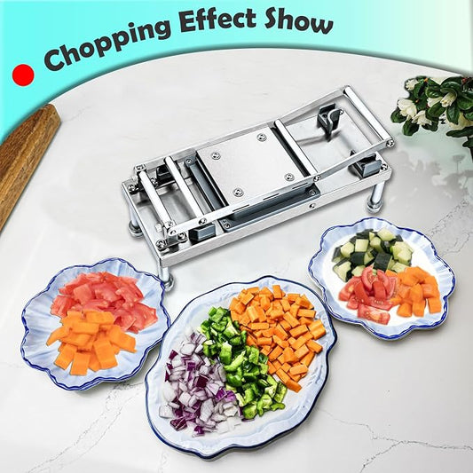 Stainless Steel Vegetable Chopper with 4 Blades - Pro Food Chopper with Container - Veggie Salad Onion Chopper - Potato Dicer - Tomato Cutter