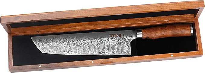Route83 Signature Kamo Texas Chef's Knife Handmade Hammered Damascus American Walnut