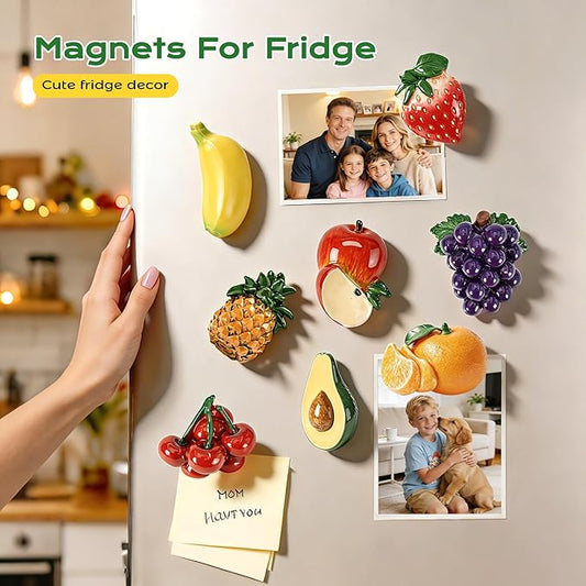 Renmxj 8 Pcs Mini Resin Fruit Magnets for Fridge, Cute Tiny Decorative Fridge Magnets, for Kitchen Refrigerator Office Locker Decoration(Multicolor)