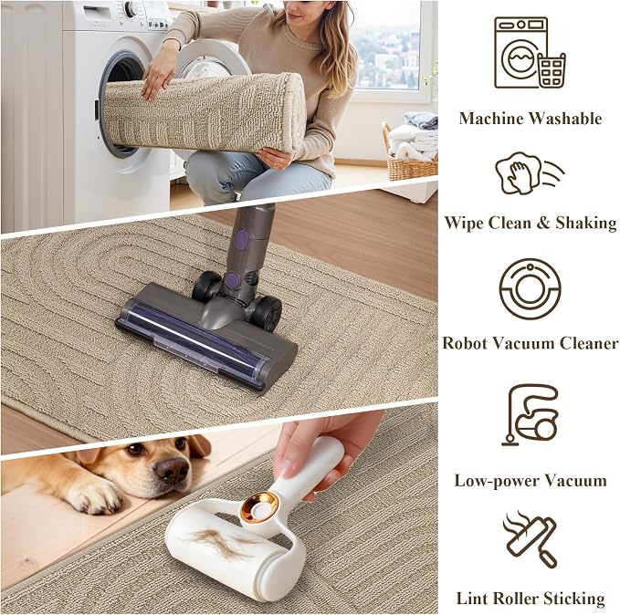 U'Artlines Kitchen Rugs and Mats Set of 3, Non Skid Washable Beige Geometric Kitchen Mats for Floor, Absorbent and Stain Resistant Floor Mat for Laundry, Sink Decor 20x32+20x48+20x59