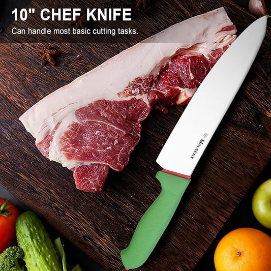 Chef Knife 10 Inch,High Carbon Stainless Sharp Blade with Non-Slip Softgrip, Multi-Purpose Kitchen Knife for Meat, Fruit & Vegetables Cutting (Green)
