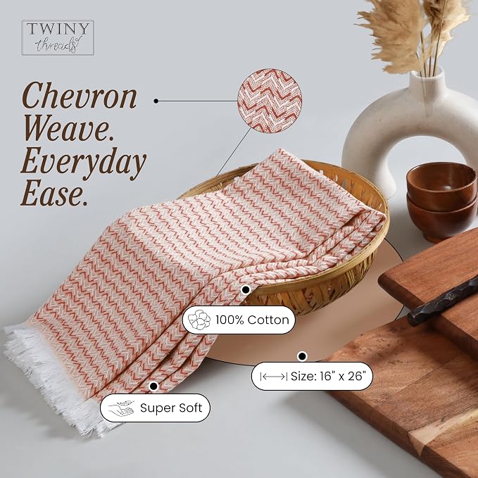 TWINY threads Chevron Weave Kitchen Towel Multi Color Set, Premium 100% Cotton Kitchen Linen, Absorbent, Quick Drying, Machine Washable, Multi Purpose Towel for Drying Dishes, Set of 4, 16"x26"