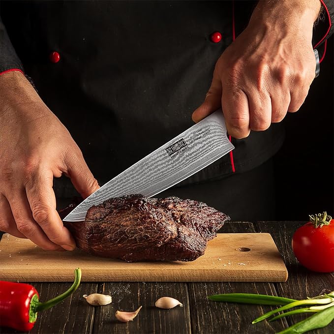 HOSHANHO Damascus Chef Knife 8 Inch, Professional 67 Layers 10Cr15CoMoV Super Steel Kitchen Knife, Ultra Sharp Japanese Knife with Durable Ergonomic Olive Wood Handle