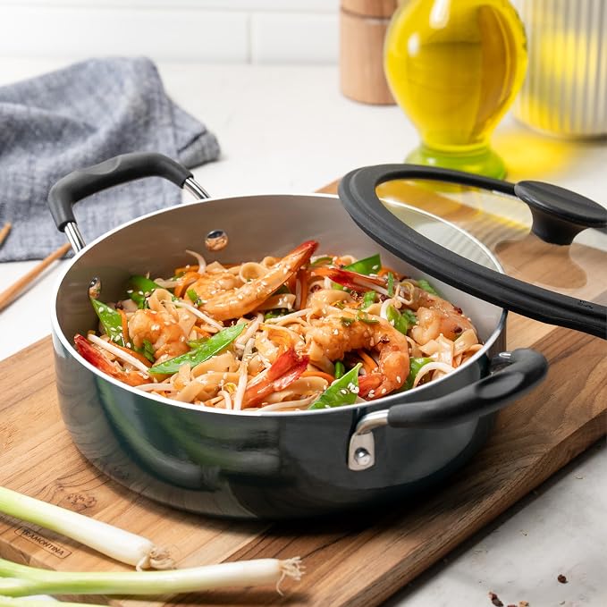 Tramontina Ceramic Non Stick 11-Piece Nesting Pots and Pans Set with Lids - Stackable Nonstick Cookware Set, Dishwasher and Oven Safe, Dark Gray