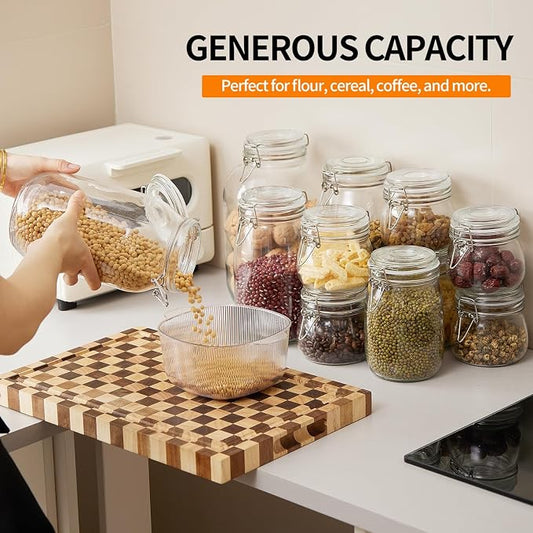 8 Pack 9.5oz Food Storage Jars with Airtight Lids, Preserving Seal Wire Clip Fastening Glass Containers, Canisters for Kitchen Organization, Flour, Cereal, Pasta, Sugar, Beans, Pickling Jars(9.5 Oz*8)