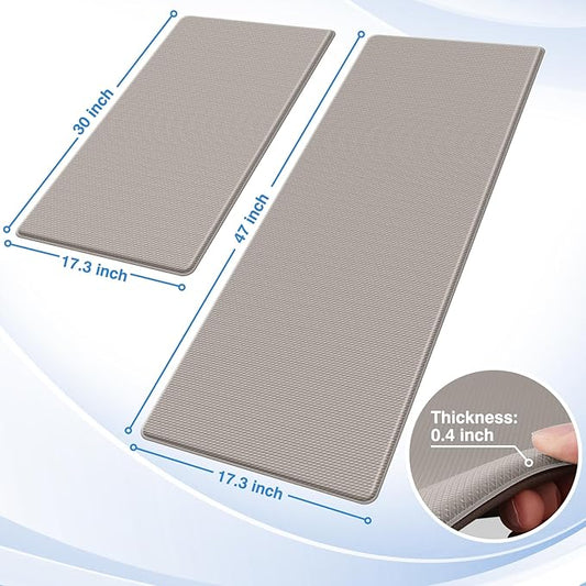 StepRite Kitchen Mats, 2PCS Kitchen Rugs, Cushioned Anti Fatigue Kitchen Mats for Floor, Non-Slip Standing Desk Mat, Waterproof Kitchen Rug Set for Kitchen, Floor, Office, 17.3"x30"+17.3"x47", Khaki