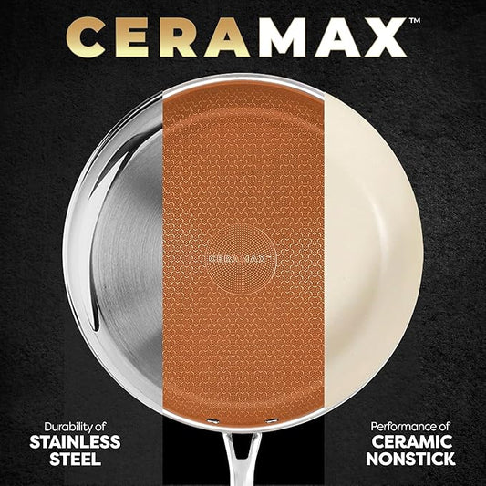 Gotham Steel Ceramax 12 Pcs Tri Ply Hybrid Stainless Steel Cookware Set, Ceramic Pots and Pans Set Non Stick with Induction Cookware, Made Without PTFE PFOA, Metal Utensil, Oven and Dishwasher Safe
