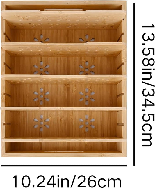 Natural Bamboo Storage Tray with 5 Custom Dividers, Deep Drawer Organizer for Kitchen, Small Cabinets, Home Office & Living Room