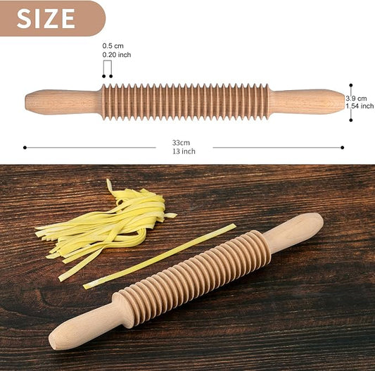 Beech Wood 5mm Tagliatelle Pasta Cutter Noodle Lattice Roller Docker Dough Cutter Wooden Rolling Pin Spaghetti Pasta Maker Beechwood Noodle Cutter Rolling Pin Kitchen Cooking Tools