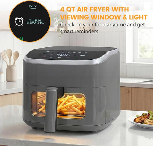 Sweetcrispy Air Fryer 4 Quart with Window, 1500W Digital Airfryer with 8 Presets, 60-Min Timer, Max 400ยฐF, Auto Shut Off & Nonstick Dishwasher Safe Basket, Shake Reminder for Small Kitchen